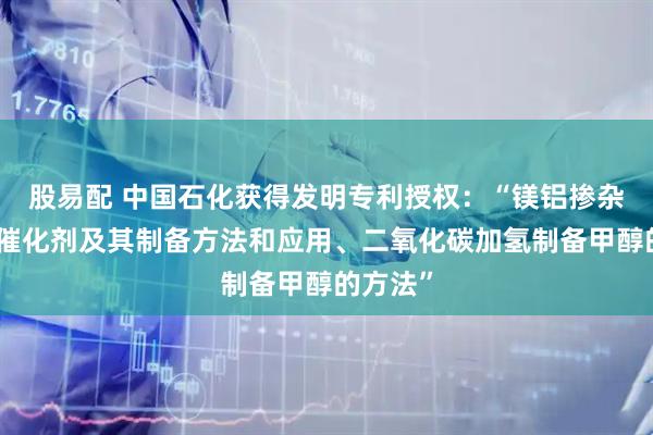 股易配 中国石化获得发明专利授权：“镁铝掺杂氧化铟催化剂及其制备方法和应用、二氧化碳加氢制备甲醇的方法”