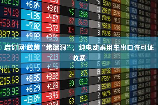 启灯网 政策“堵漏洞”，纯电动乘用车出口许可证收紧
